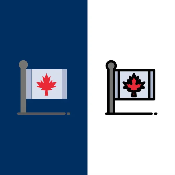 Флаг Осень Канада Лист Кленовые Иконы Плоский Линия Заполнены Иконки — стоковый вектор