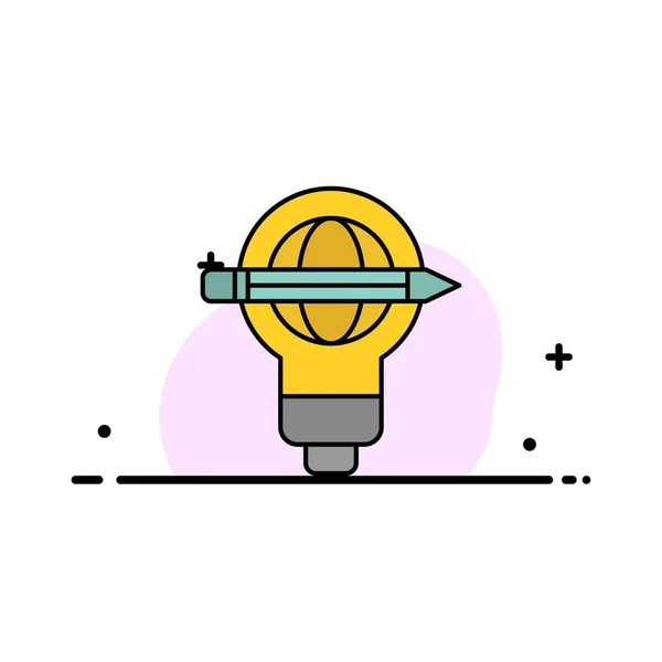 Succès, stylo, globe, ampoule, icône remplie par ligne plate d'affaires légère — Image vectorielle