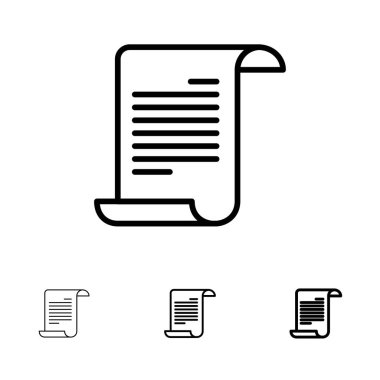 Dosya, Metin, Amerikan, Abd Kalın ve ince siyah çizgi simgesi seti