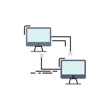 yerel, lan, bağlantı, senkronizasyon, bilgisayar Düz Renk Simge Vektör