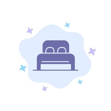 Yatak, uyku, oda, otel mavi soyut bulut arka plan üzerinde simge