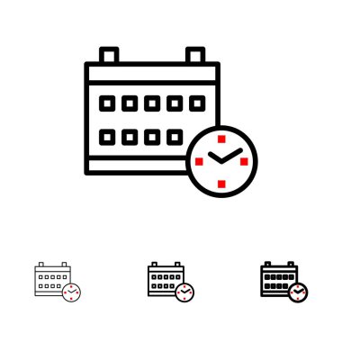 Takvim, Gün, Tarih, Eğitim Kalın ve ince siyah çizgi simgesi kümesi