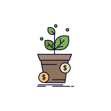 dolar, büyüme, pot, kar, iş Düz Renk Simge Vektör