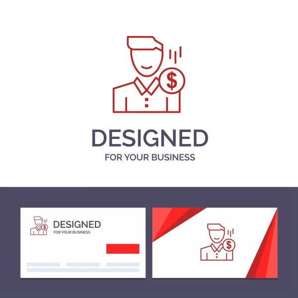 Modèle de carte de visite créative et logo Coût, Frais, Homme, Argent , — Image vectorielle