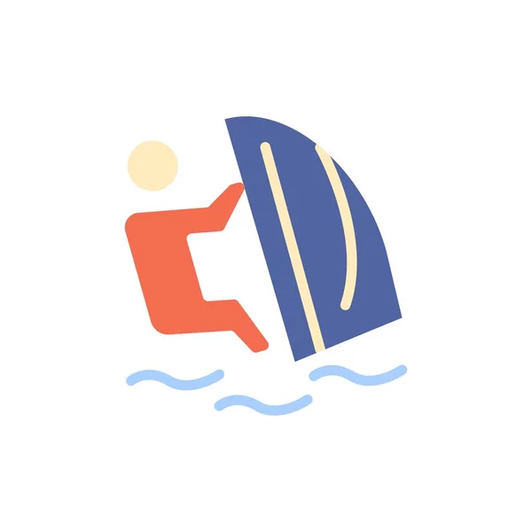 Surfista, Surfista, Água, Vento, Desporto Flat Color Icon. Vector ico — Vetor de Stock