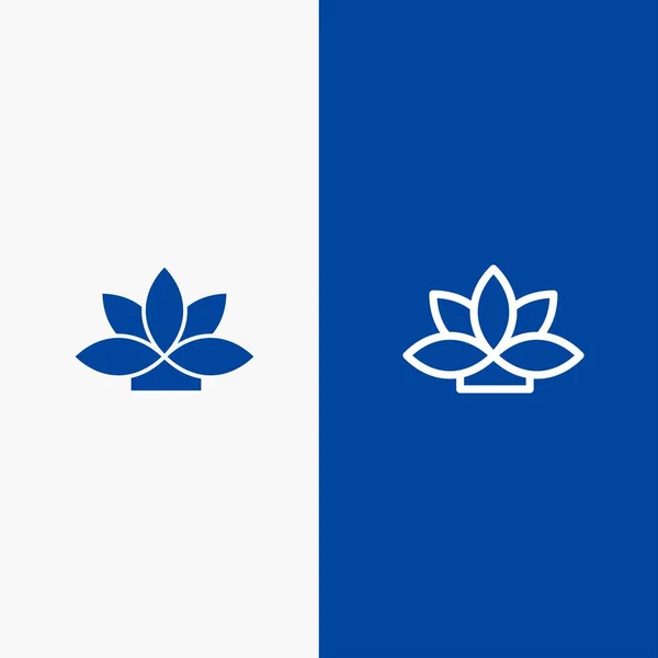 Flor, India, Loto, Línea de plantas y glifos Icono sólido Banne azul — Archivo Imágenes Vectoriales