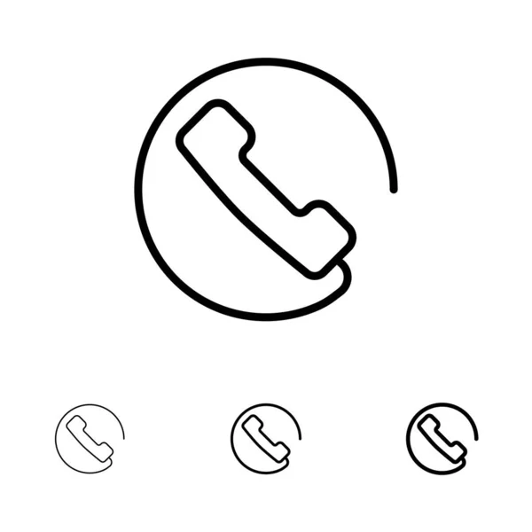 应答、呼叫、电话粗体和细黑线图标集 — 图库矢量图片