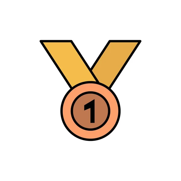 Vinnare, uppnå, utmärkelse, Leader, medalj, band, vinn platt färg I — Stock vektor