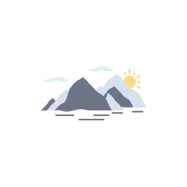 Montaña, colina, paisaje, naturaleza, noche Flat Color Icon Vecto — Vector de stock
