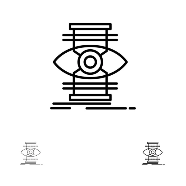 Око, успіх, фокус, оптимізація жирний і тонкий набір піктограм чорної лінії — стоковий вектор