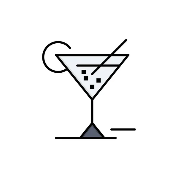 Glas, Gläser, Getränk, Hotel flache Farbe Symbol. Banner mit Vektorsymbolen — Stockvektor
