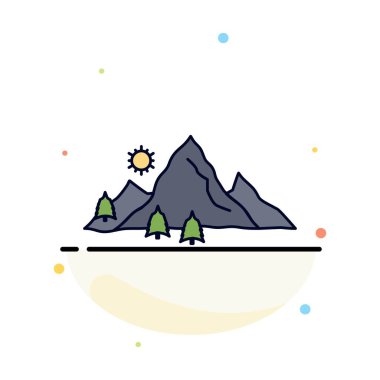 dağ, manzara, tepe, doğa, ağaç Düz Renk Simge Vektör