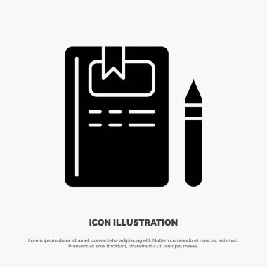 Kitap, Eğitim, Bilgi, Kalem katı Glyph Icon vektör