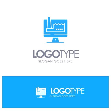 Bilgisayar, Bina, Monitör, Fabrika Mavi Logo Vektörü