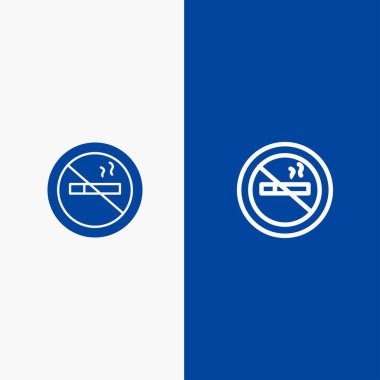 Sigara içmek yok, Sigara içmek, hayır, Otel Hattı ve Glyph Solid simgesi Mavi ba