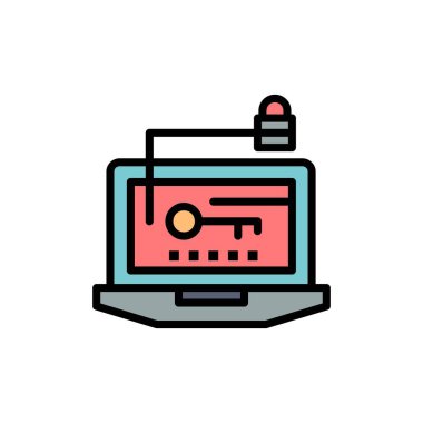 Erişim, bilgisayar, donanım, anahtar, laptop düz renk simgesi. Vektör
