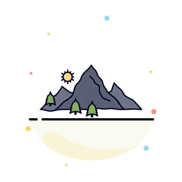 Montagne, paysage, colline, nature, arbre Flat Color Icon Vector — Image vectorielle