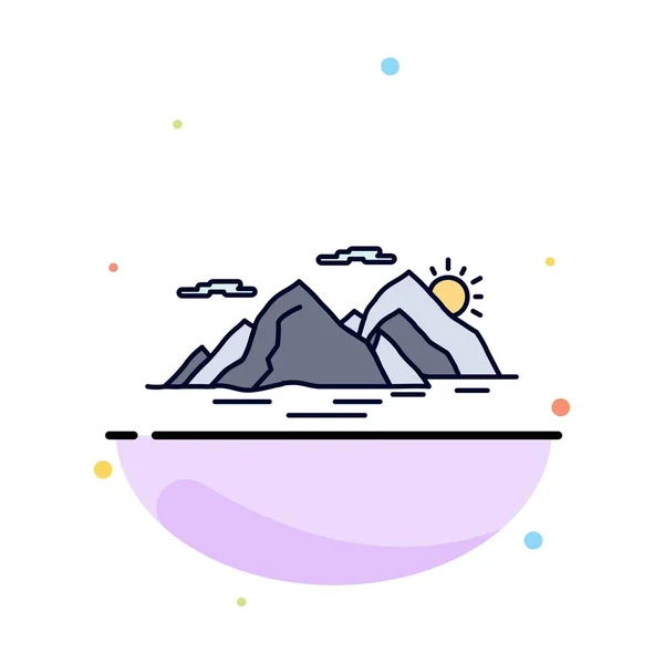 Montaña, colina, paisaje, naturaleza, noche Flat Color Icon Vecto — Archivo Imágenes Vectoriales