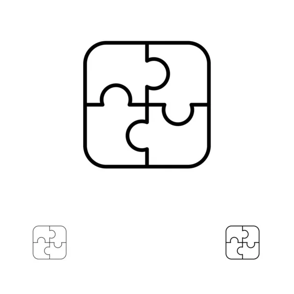 Puzzle, Teile, Strategie, Teamwork fett und dünne schwarze Linie Symbol — Stockvektor