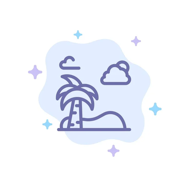 Παραλία, παλάμη, δέντρο, άνοιξη μπλε εικονίδιο σε αφηρημένο σύννεφο φόντο — Διανυσματικό Αρχείο