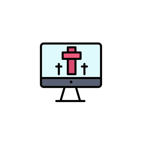 Monitor, Pantalla, Pascua, Egg Business Logo Template. Color plano — Archivo Imágenes Vectoriales