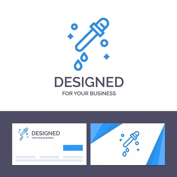 Modèle de carte de visite créative et logo compte-gouttes, pipette, scien — Image vectorielle