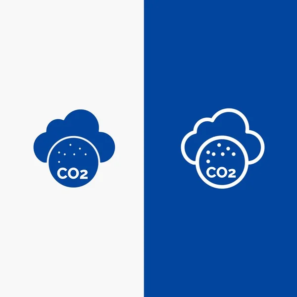Luft, Kohlendioxid, CO2, Verschmutzungsleitung und Glyphen fester Symbolwert b — Stockvektor