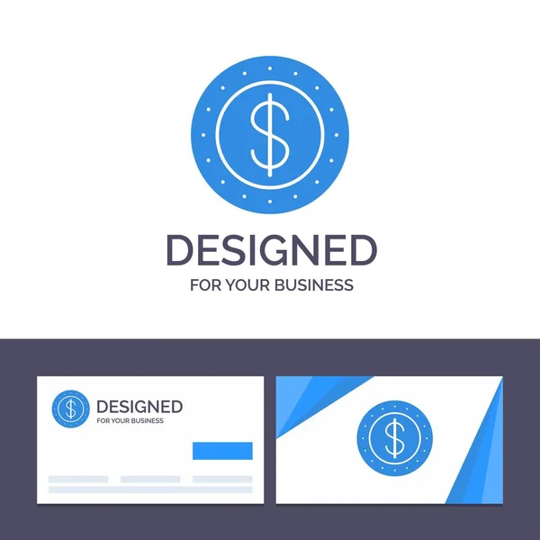 Tarjeta de visita creativa y plantilla de logotipo Dólar, Moneda, Efectivo Vect — Vector de stock