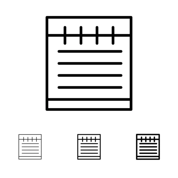 Carnet de notes, Éducation aux études, École Icône en gras et fine ligne noire — Image vectorielle