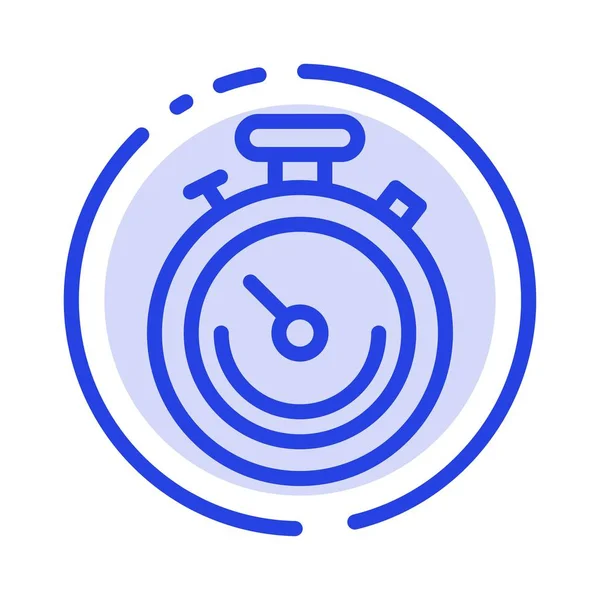 Ρολόι, Αθλητισμός, χρονόμετρο, ώρα μπλε εικονίδιο διακεκομμένη γραμμή γραμμής — Διανυσματικό Αρχείο