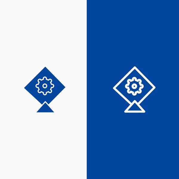 Kite, Festival Line y Glyph Solid icono azul bandera línea y Gl — Vector de stock