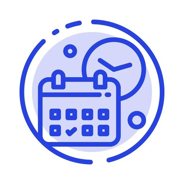 Calendario, Fecha, Día, Hora, Trabajo Icono de línea punteada azul — Vector de stock