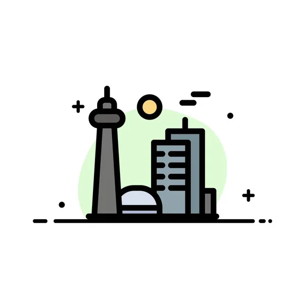 Edificio, Canadá, Ciudad, Ciudad Famosa, Toronto Business Flat Line — Vector de stock
