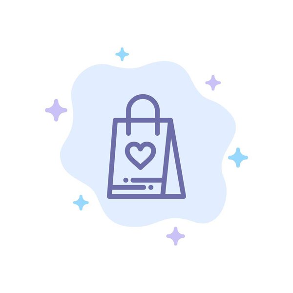 Шопинг, любовь, подарок, сумка с голубой иконой на абстрактном фоне
