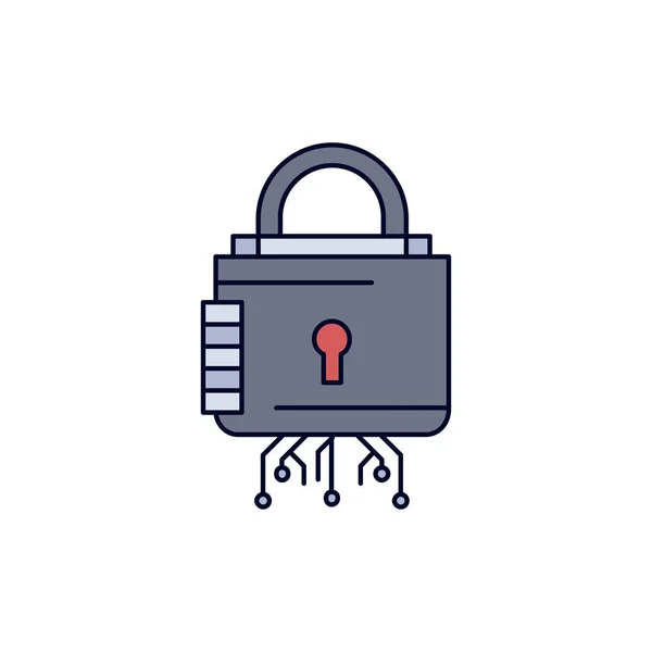 Sécurité, cyber, verrouillage, protection, sécurisé Flat Color Icon Vector — Image vectorielle