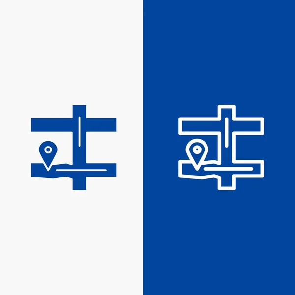 Kaart, Navigatie, Pin Line en Glyph Solid icon Blauwe banner Line — Stockvector