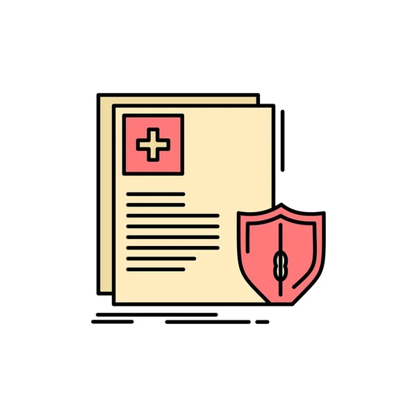 Document, Protection, Shield, Medical, Health  Flat Color Icon. — Stock Vector