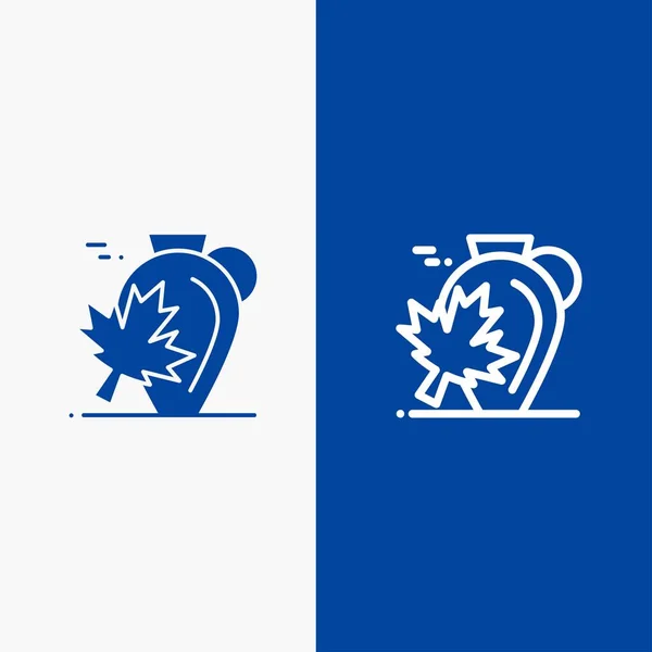 Maceta, otoño, Canadá, hoja, línea de arce y glifo sólido icono azul — Archivo Imágenes Vectoriales