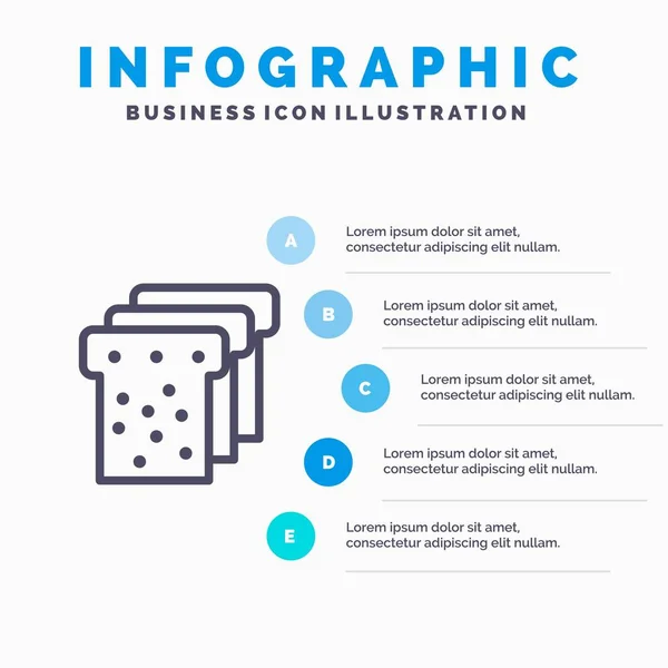 Bread, Food, Education Line icon with 5 steps presentation infog — Stock Vector