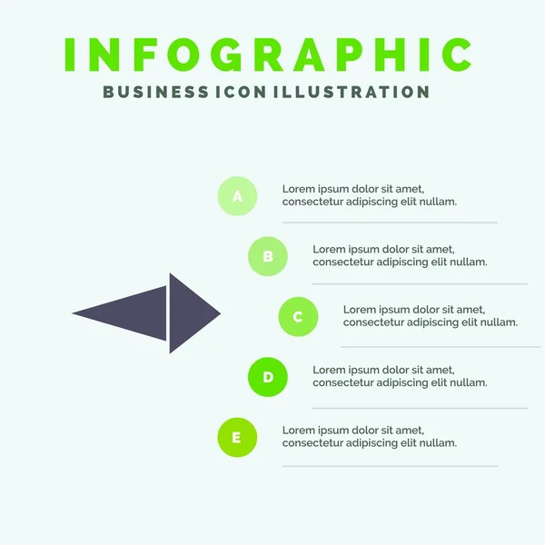 Pijl, rechts, volgende Solid icon infographics 5 stappen presentatie — Stockvector