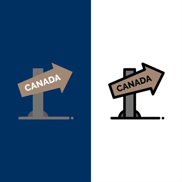 Καναδάς, κατεύθυνση, τοποθεσία, υπογραφή εικονιδίων. Επίπεδη και γραμμή συμπληρωμένο I — Διανυσματικό Αρχείο