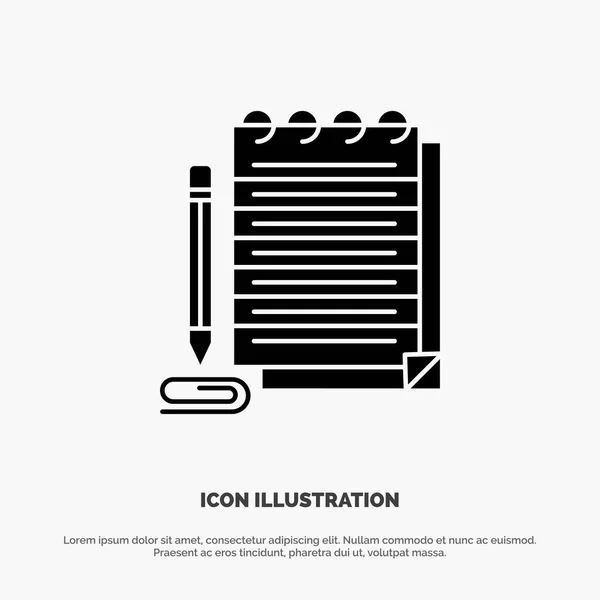 Bloco de notas, Bloco de notas, Almofada, Novel solid Glyph Icon vector — Vetor de Stock