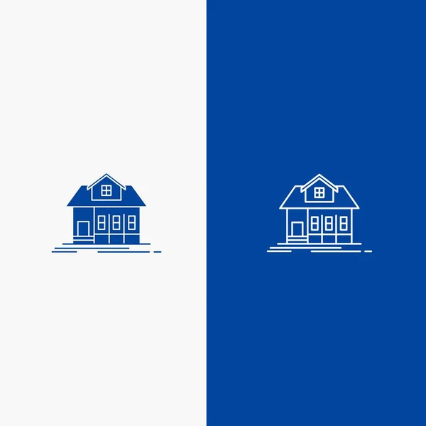 Huis, huis, gebouw, onroerend goed lijn en glyph Solid icon Blu — Stockvector