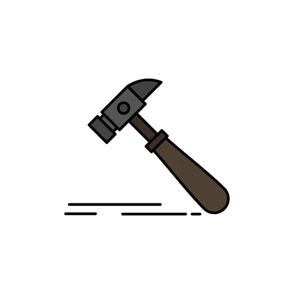 Hammer, Bau, Werkzeug, stark, Schreiner flache Farbe Symbol. — Stockvektor