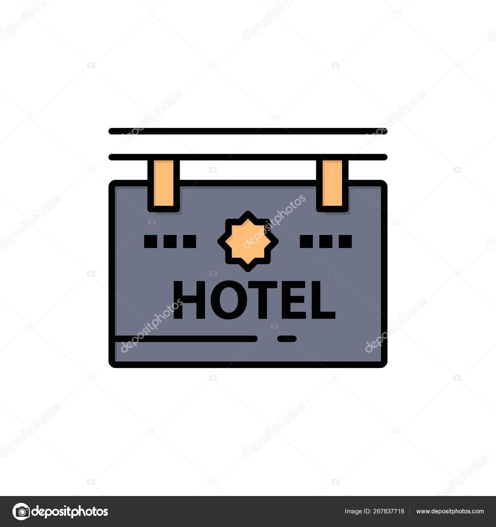 Hotel, Assine, Tabuleiro, Localização Flat Color Icon. Ícone