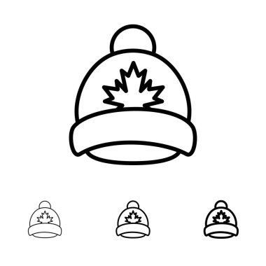 Şapka, Şapka, Yaprak, Kanada Kalın ve ince siyah çizgi simge seti