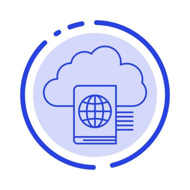 Cloud, Reading, Folder, Upload Blue Dotted Line Line Icon