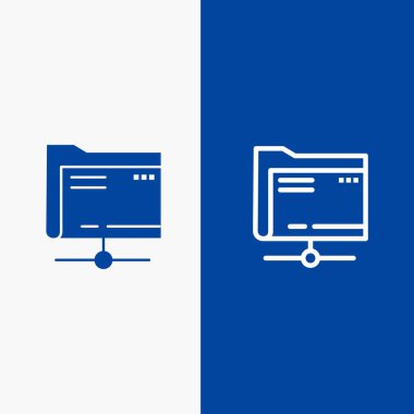 Klasör, Veri, Sunucu, Depolama Hattı ve Glyph Solid simgesi Mavi ban