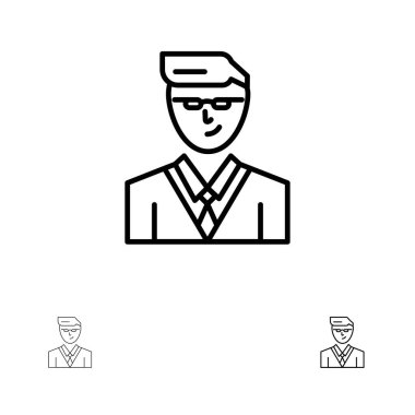 Adam, Kullanıcı, Yönetici, Öğrenci Kalın ve ince siyah çizgi simge seti