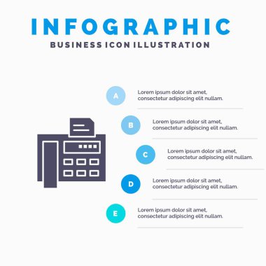 Faks, Telefon, Daktilo, Faks Makinesi Katı Simge Infographics 5 St